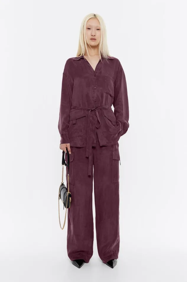 Burgundy Fluid Belted Shirt Burgundy Women Bimba Y Lola Shirts Burgundy Fluid Belted Shirt Burgundy Women Bimba Y Lola Shirts