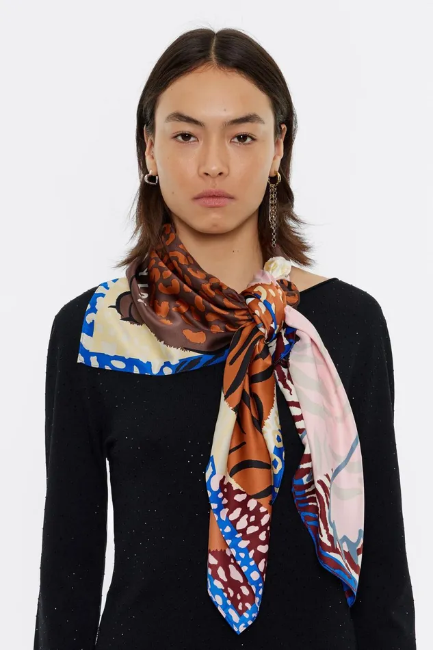 Camel Leopard And Tiger Scarf Camel Women Bimba Y Lola Scarves Camel Leopard And Tiger Scarf Camel Women Bimba Y Lola Scarves