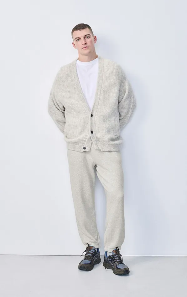 Cardigan East Melange Powder Snow Men American Vintage Jumpers and Cardigans