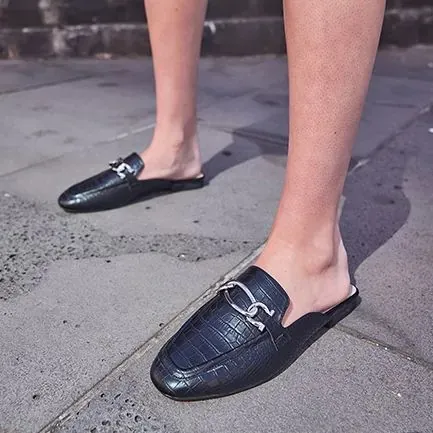Casuals NOVO Shoes Women CARLETTA Black Croc Ballet Flats