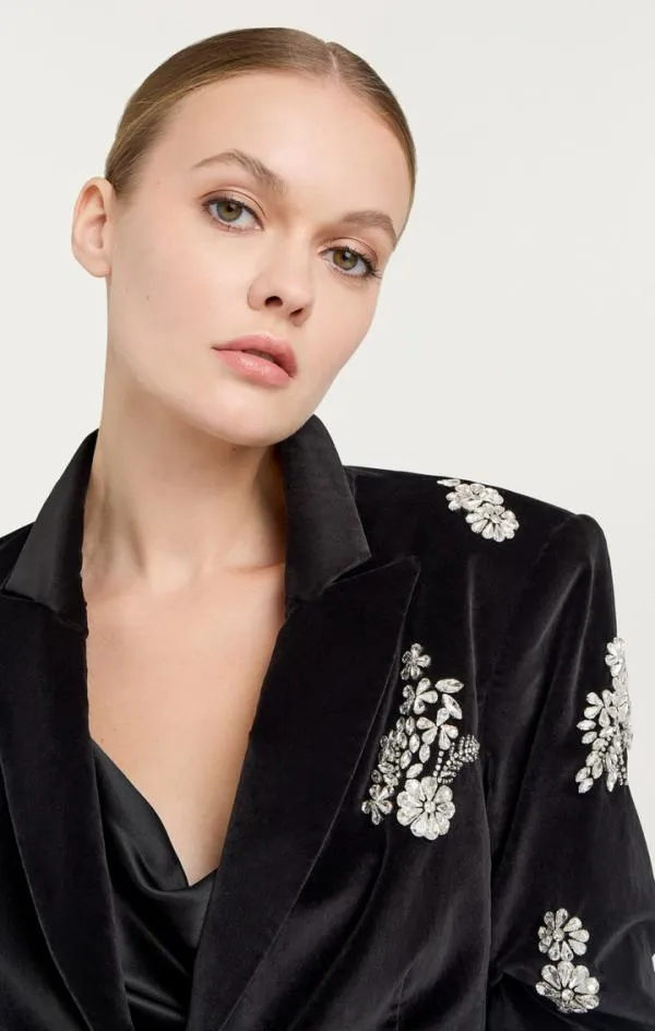 Cinq Sept Crystal Ivy Chenille Scrunched Cheyenne Blazer Black Women Blazers