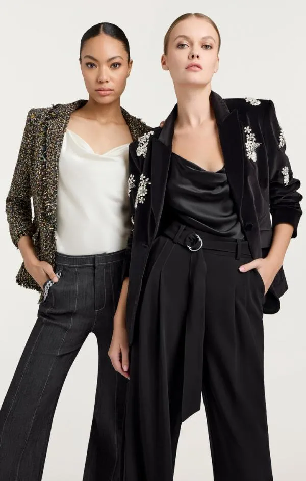 Cinq Sept Crystal Ivy Chenille Scrunched Cheyenne Blazer Black Women Blazers