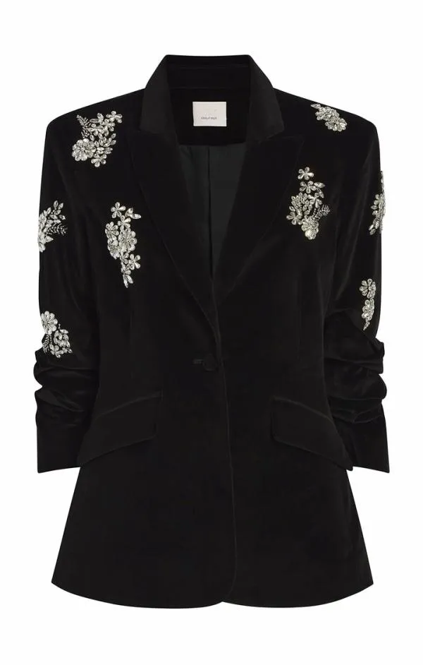 Cinq Sept Crystal Ivy Chenille Scrunched Cheyenne Blazer Black Women Blazers