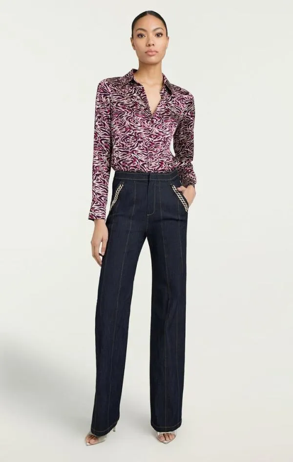 Cinq Sept Petra Top Inkstrokes Dark Plum Multi Women Long Sleeve Tops