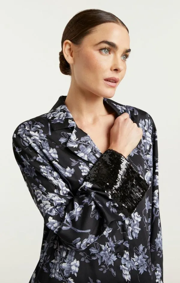 Cinq Sept Phoebe Top Coastal Floral Black Multi Women Long Sleeve Tops