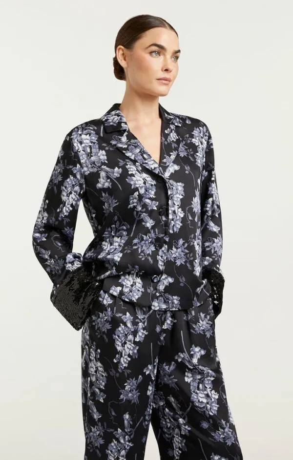 Cinq Sept Phoebe Top Coastal Floral Black Multi Women Long Sleeve Tops