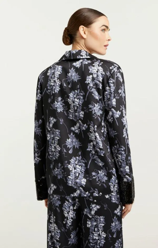 Cinq Sept Phoebe Top Coastal Floral Black Multi Women Long Sleeve Tops