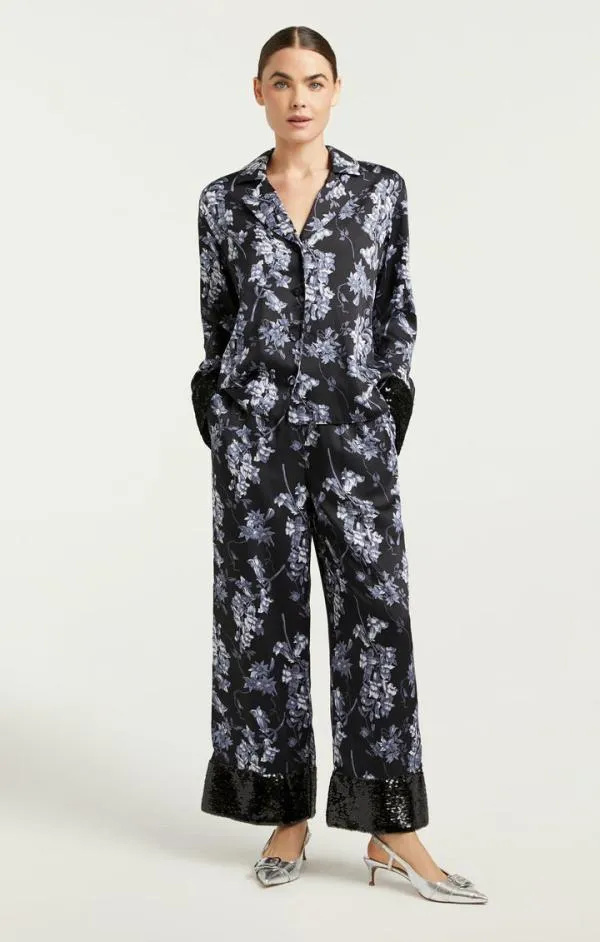 Cinq Sept Phoebe Top Coastal Floral Black Multi Women Long Sleeve Tops