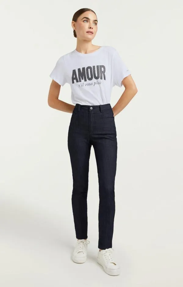 Cinq Sept Rhinestone Amour Sil Vous Plait Tee Whiteblack Women Tees