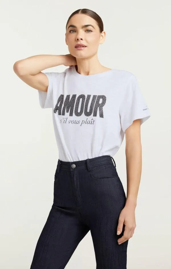 Cinq Sept Rhinestone Amour Sil Vous Plait Tee Whiteblack Women Tees