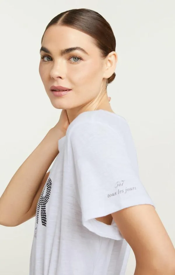 Cinq Sept Rhinestone Amour Sil Vous Plait Tee Whiteblack Women Tees