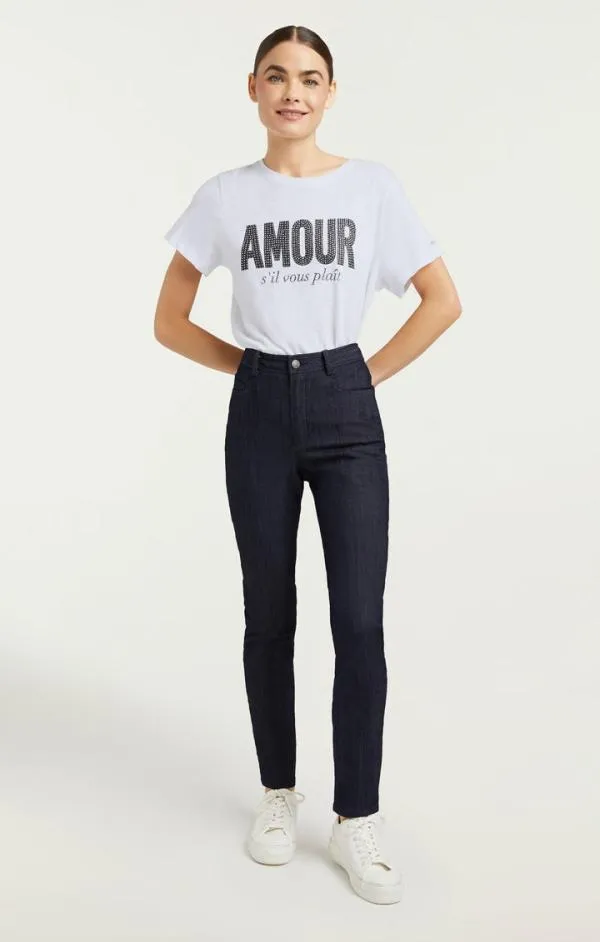 Cinq Sept Rhinestone Amour Sil Vous Plait Tee Whiteblack Women Tees
