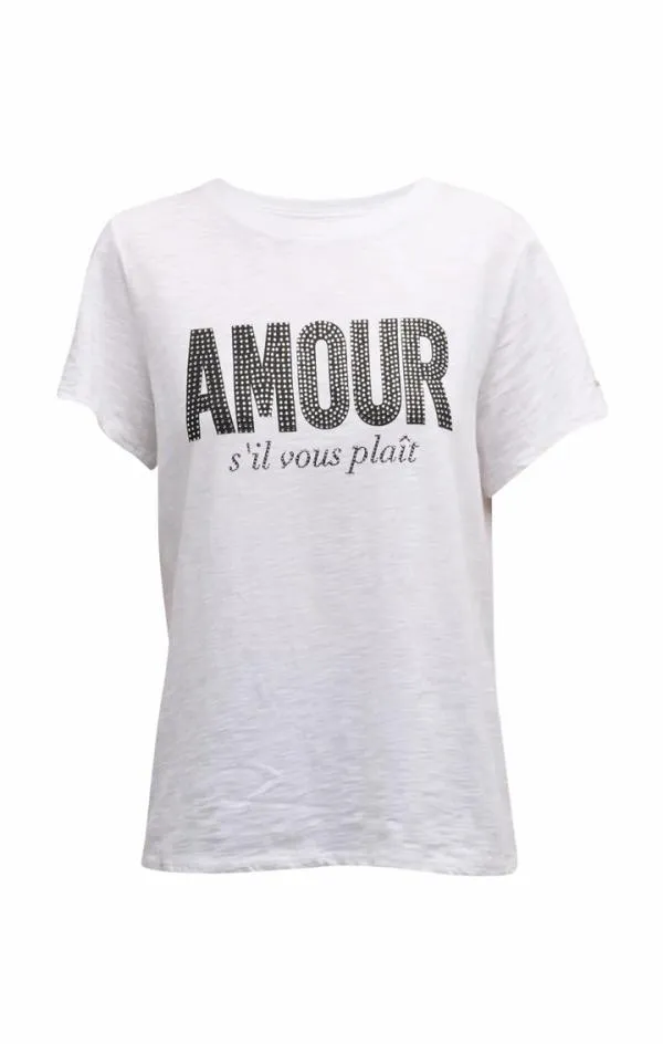 Cinq Sept Rhinestone Amour Sil Vous Plait Tee Whiteblack Women Tees