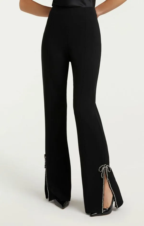 Cinq Sept Rhinestone Bow Kali Pant Black Women Pants