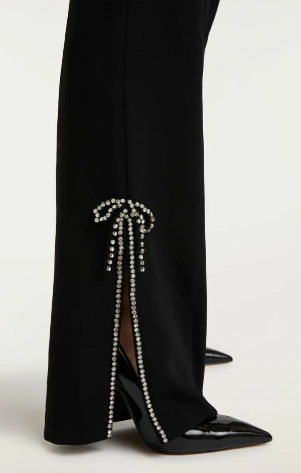 Cinq Sept Rhinestone Bow Kali Pant Black Women Pants