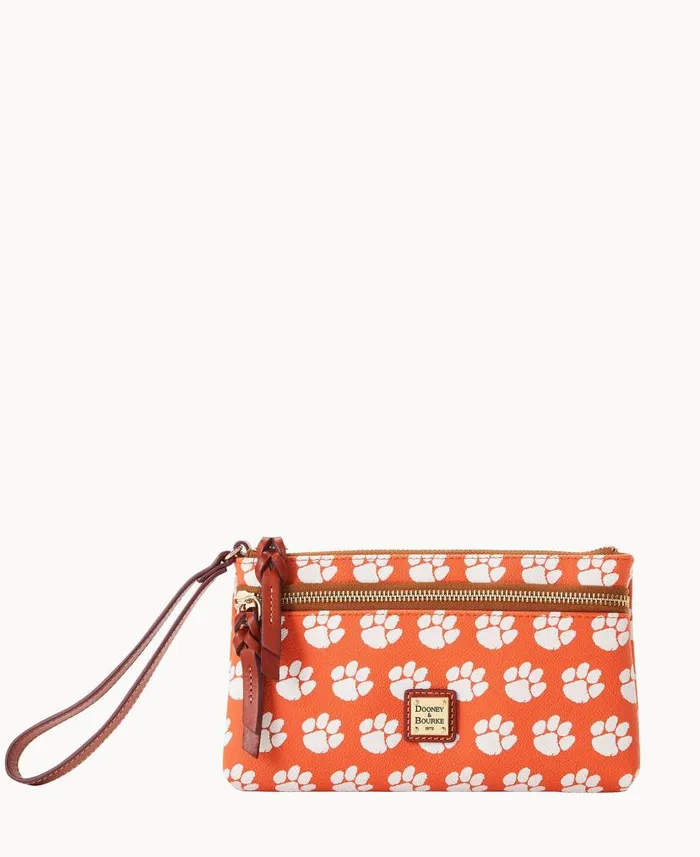 Collegiate Clemson University Double Zip Wristlet Clemson University ManWoman Dooney and Bourke Wallets