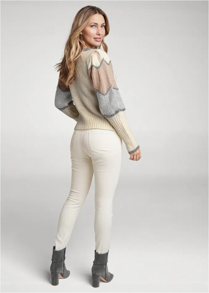 Color Block Puff Sleeve Cardigan Grey Multi Women VENUS Cardigans and Dusters