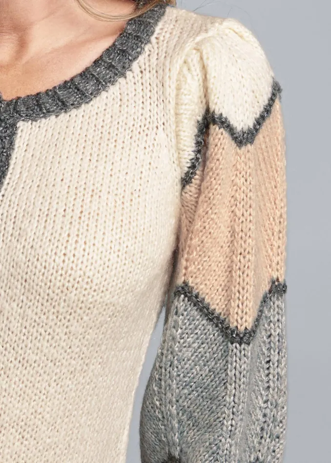 Color Block Puff Sleeve Cardigan Grey Multi Women VENUS Cardigans and Dusters