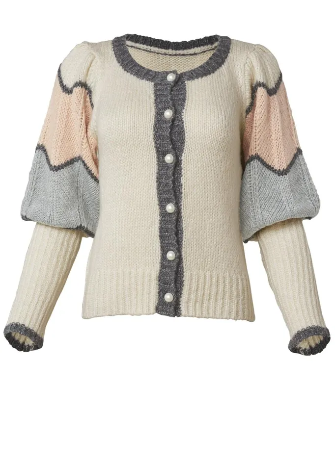 Color Block Puff Sleeve Cardigan Grey Multi Women VENUS Cardigans and Dusters