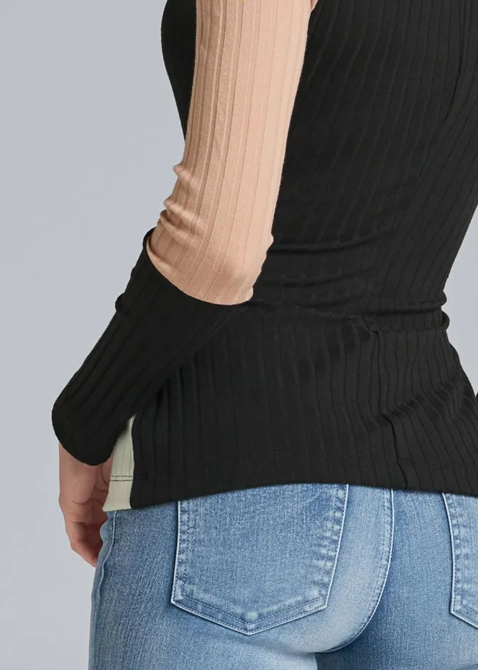 COLOR BLOCK RIBBED TOP Black Multi Women VENUS Casual Tops
