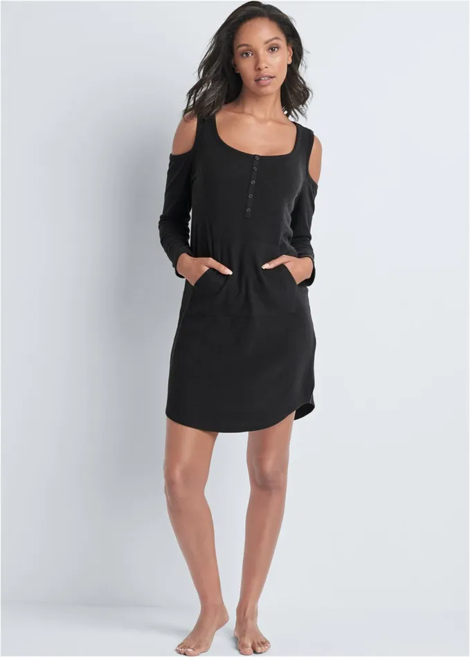 COZY HACCI HENLEY DRESS Black Women VENUS Cozy Loungewear