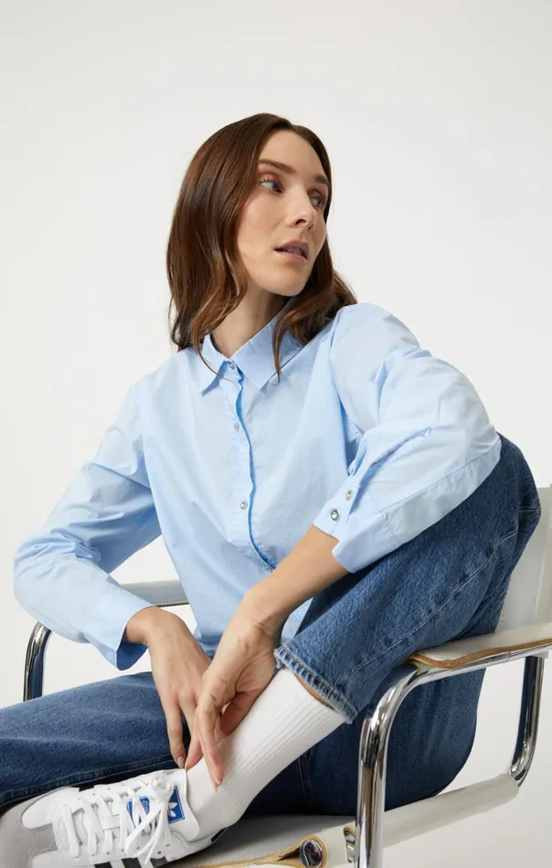 Cropped ButtonUp Shirt In Kentucky Blue Women Mavi Jeans Shirts