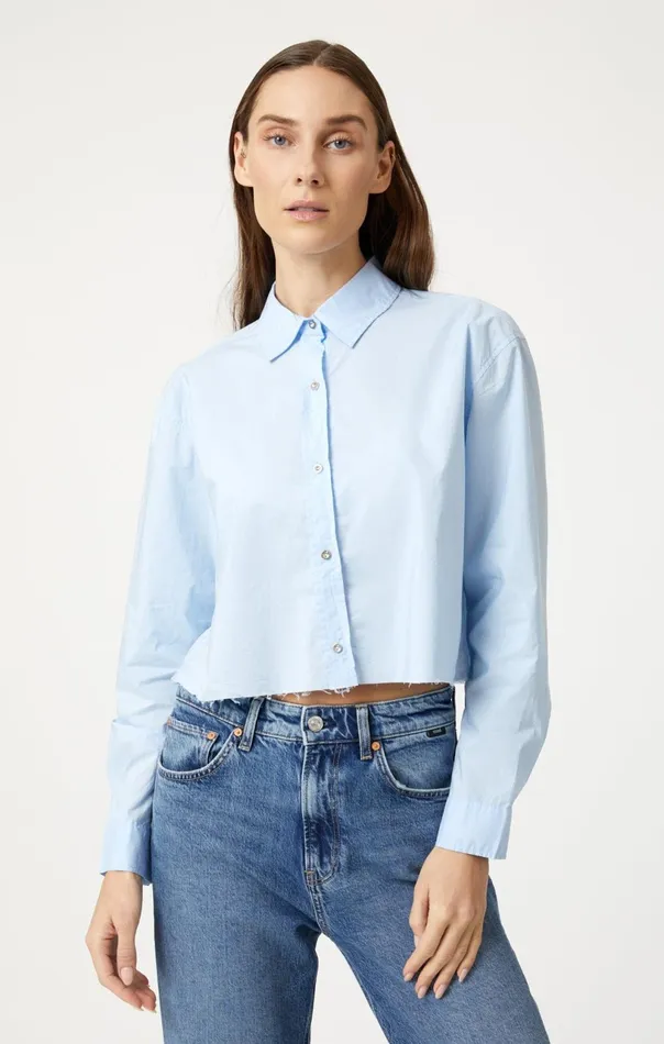 Cropped ButtonUp Shirt In Kentucky Blue Women Mavi Jeans Shirts Cropped ButtonUp Shirt In Kentucky Blue Women Mavi Jeans Shirts