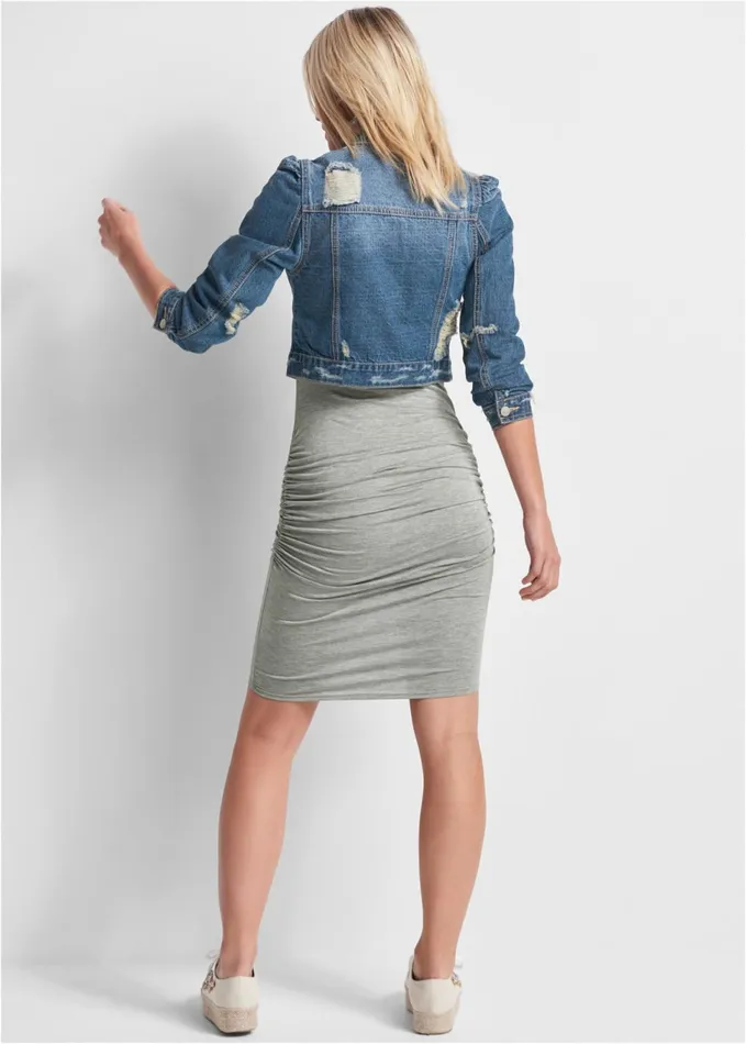 CROPPED PUFF SLEEVE DENIM JACKET Medium Wash Women VENUS Denim