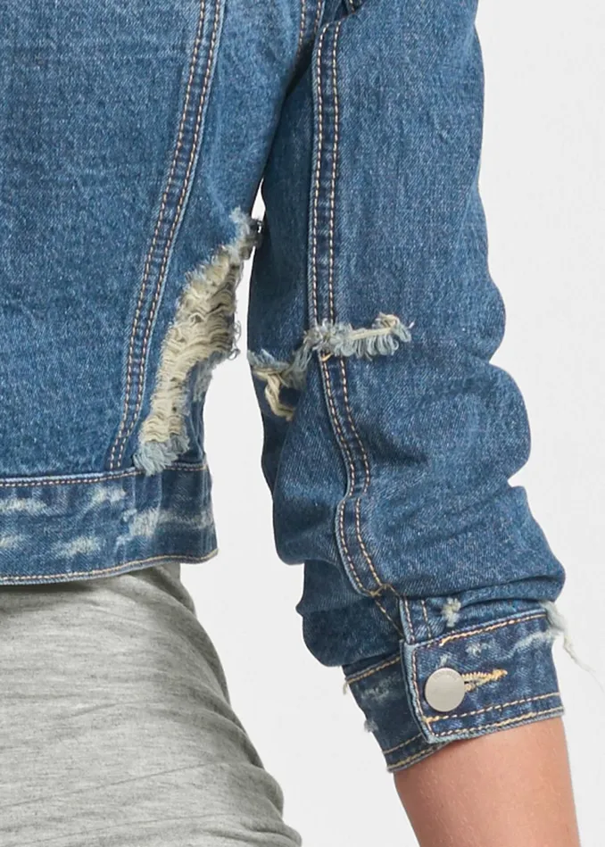CROPPED PUFF SLEEVE DENIM JACKET Medium Wash Women VENUS Denim