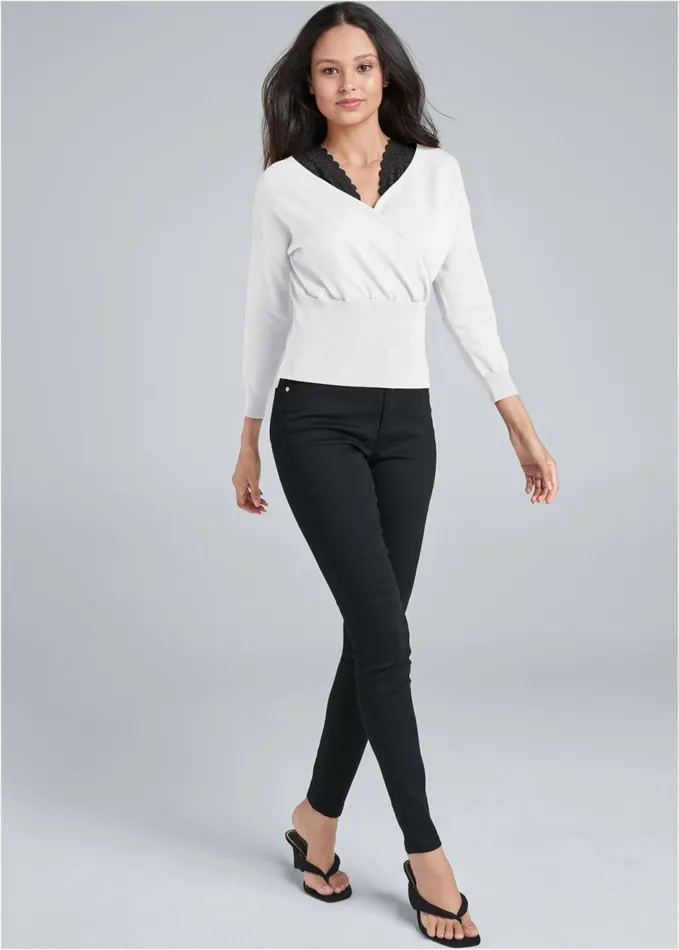 CROSS FRONT LACE SWEATER White and Black Women VENUS Sexy Sweaters