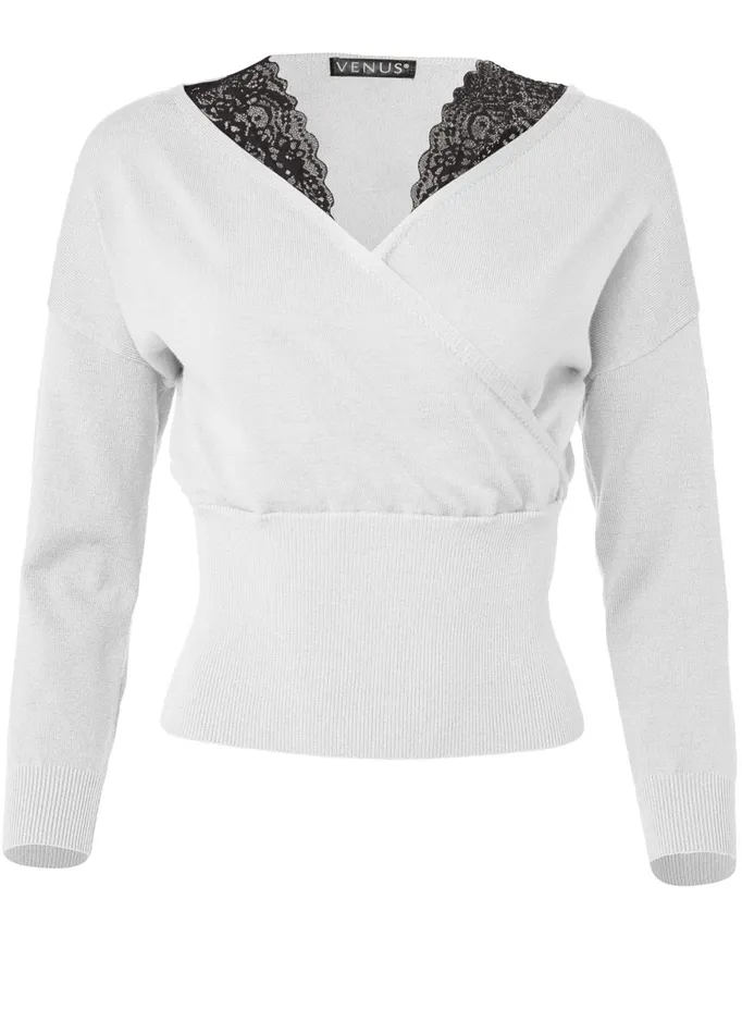CROSS FRONT LACE SWEATER White and Black Women VENUS Sexy Sweaters