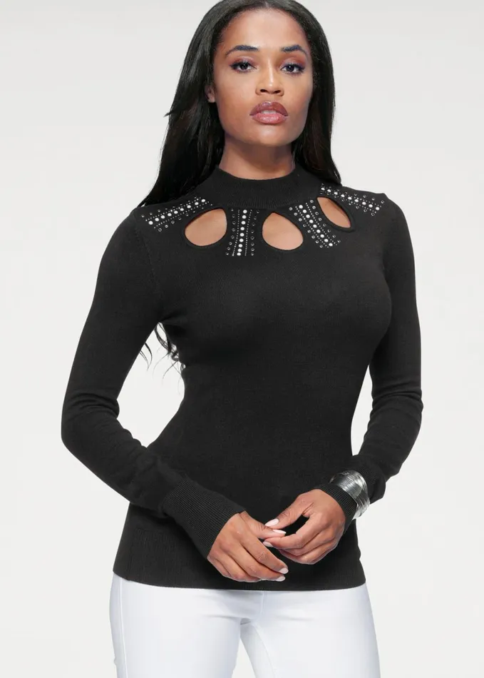Cutout Detail Sweater Black Women VENUS Sexy Sweaters