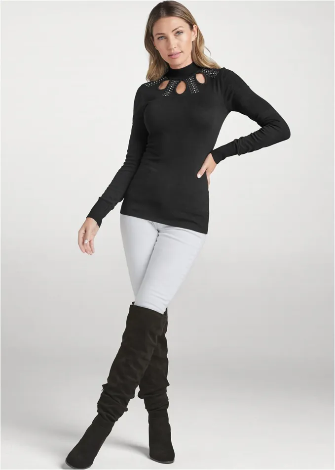 Cutout Detail Sweater Black Women VENUS Sexy Sweaters