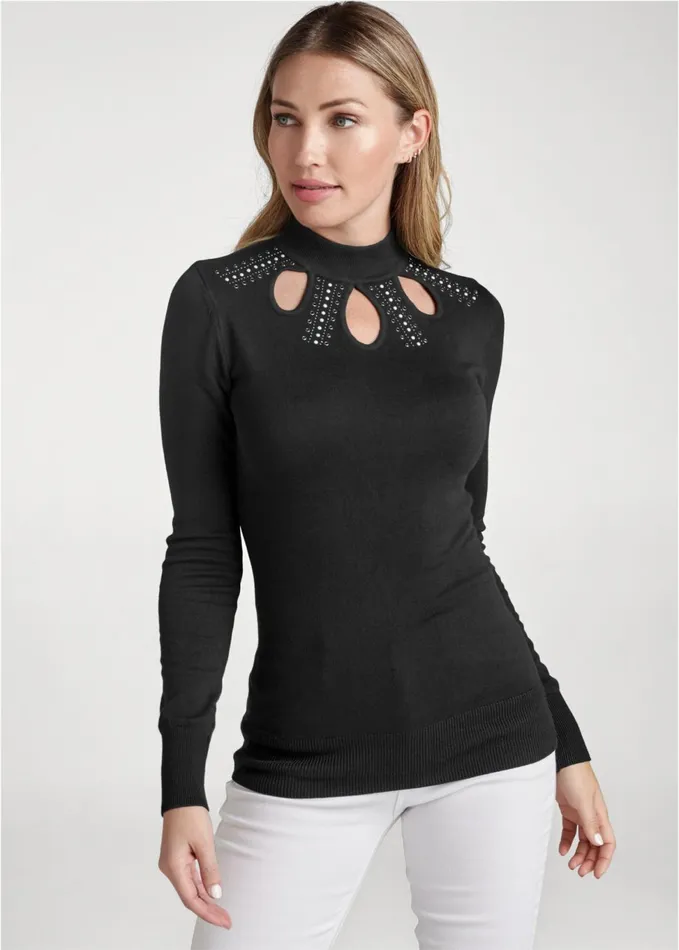 Cutout Detail Sweater Black Women VENUS Sexy Sweaters