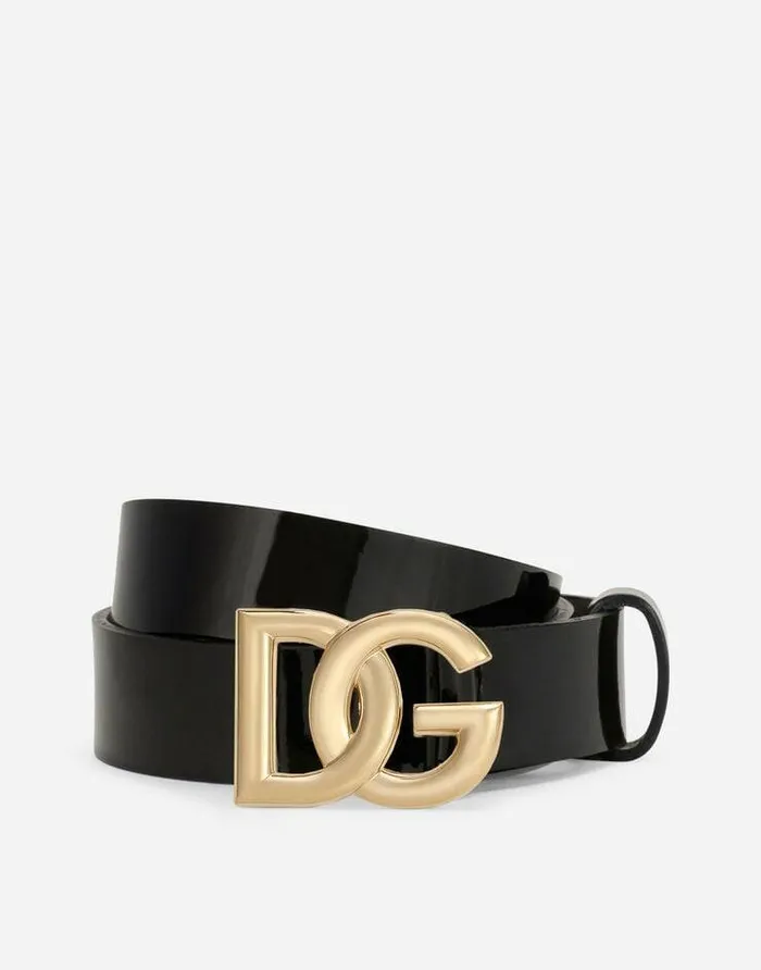 Dolce and Gabbana Accessories Children Patent Leather Belt With DG Logo Black Dolce and Gabbana Accessories Children Patent Leather Belt With DG Logo Black