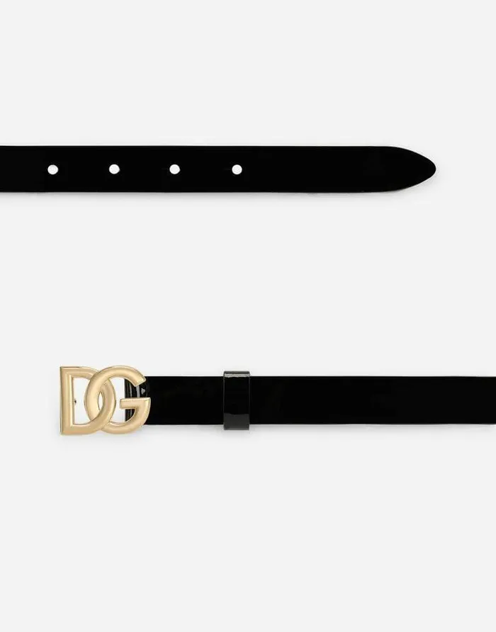 Dolce and Gabbana Accessories Children Patent Leather Belt With DG Logo Black Dolce and Gabbana Accessories Children Patent Leather Belt With DG Logo Black