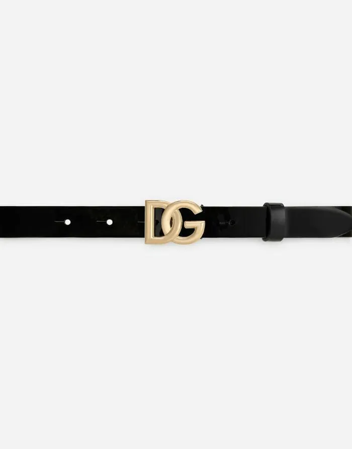 Dolce and Gabbana Accessories Children Patent Leather Belt With DG Logo Black Dolce and Gabbana Accessories Children Patent Leather Belt With DG Logo Black