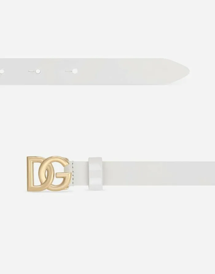 Dolce and Gabbana Accessories Children Patent Leather Belt With DG Logo White Dolce and Gabbana Accessories Children Patent Leather Belt With DG Logo White