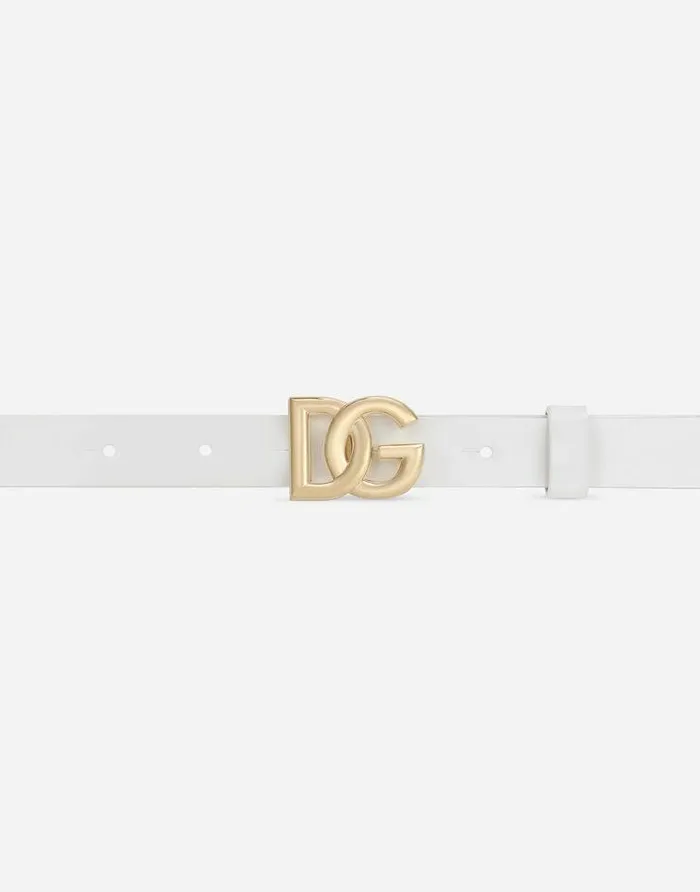 Dolce and Gabbana Accessories Children Patent Leather Belt With DG Logo White Dolce and Gabbana Accessories Children Patent Leather Belt With DG Logo White