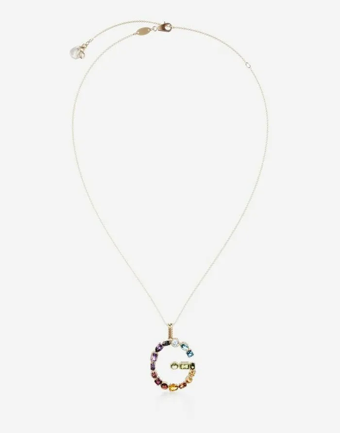 Dolce and Gabbana Alphabet Collection Women Rainbow Alphabet G Pendant In Yellow Gold With Multicolor Fine Gems Gold Dolce and Gabbana Alphabet Collection Women Rainbow Alphabet G Pendant In Yellow Gold With Multicolor Fine Gems Gold