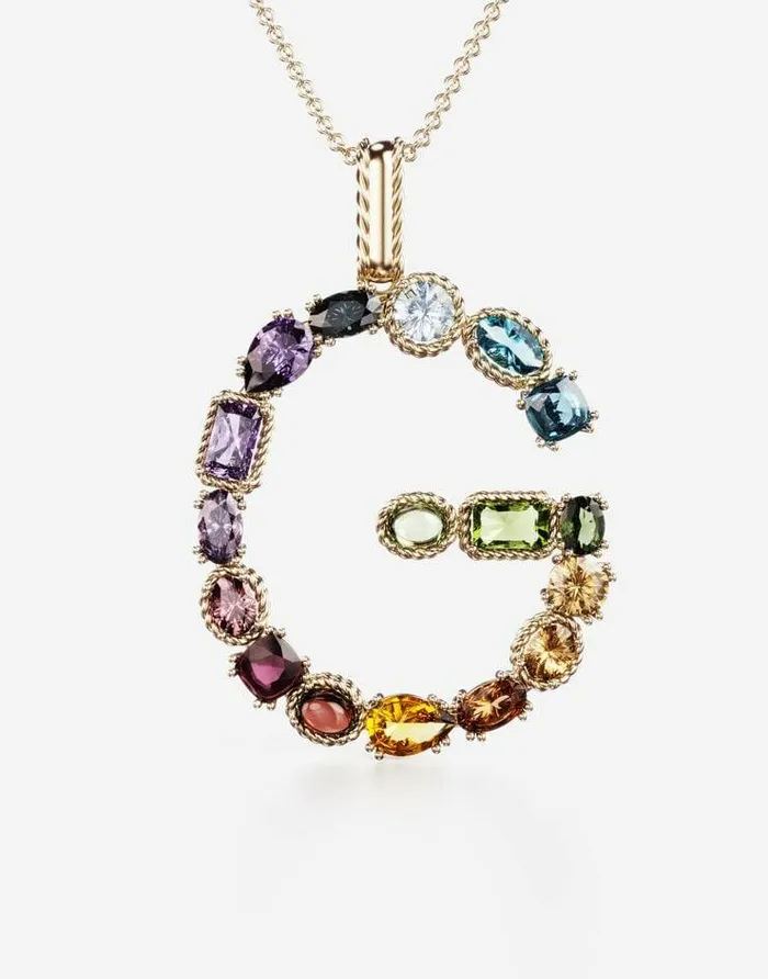 Dolce and Gabbana Alphabet Collection Women Rainbow Alphabet G Pendant In Yellow Gold With Multicolor Fine Gems Gold Dolce and Gabbana Alphabet Collection Women Rainbow Alphabet G Pendant In Yellow Gold With Multicolor Fine Gems Gold