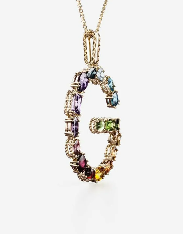 Dolce and Gabbana Alphabet Collection Women Rainbow Alphabet G Pendant In Yellow Gold With Multicolor Fine Gems Gold Dolce and Gabbana Alphabet Collection Women Rainbow Alphabet G Pendant In Yellow Gold With Multicolor Fine Gems Gold