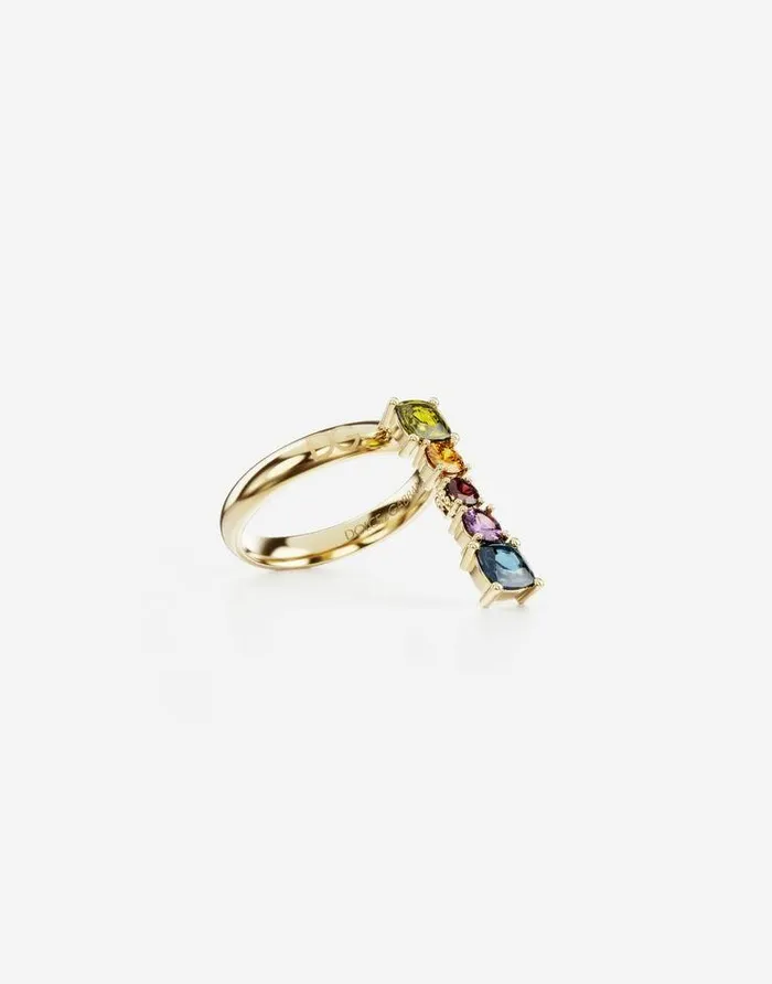 Dolce and Gabbana Alphabet Collection Women Rainbow Alphabet I Ring In Yellow Gold With Multicolor Fine Gems Gold Dolce and Gabbana Alphabet Collection Women Rainbow Alphabet I Ring In Yellow Gold With Multicolor Fine Gems Gold