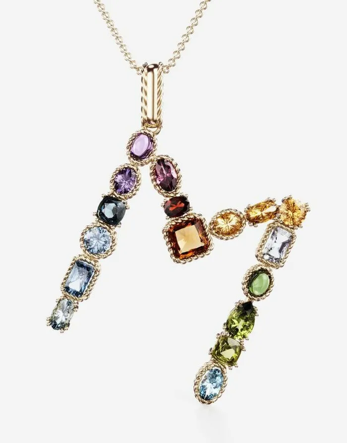 Dolce and Gabbana Alphabet Collection Women Rainbow Alphabet M Pendant In Yellow Gold With Multicolor Fine Gems Gold Dolce and Gabbana Alphabet Collection Women Rainbow Alphabet M Pendant In Yellow Gold With Multicolor Fine Gems Gold