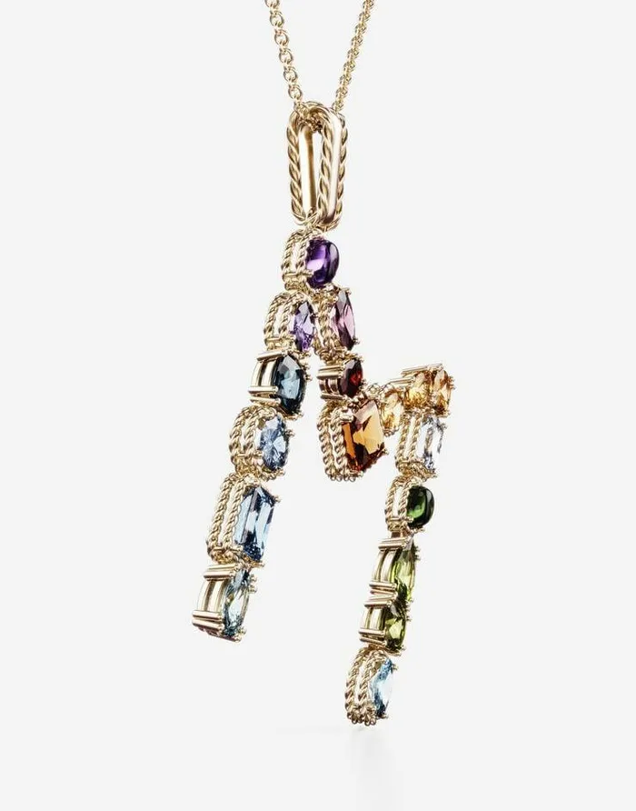 Dolce and Gabbana Alphabet Collection Women Rainbow Alphabet M Pendant In Yellow Gold With Multicolor Fine Gems Gold Dolce and Gabbana Alphabet Collection Women Rainbow Alphabet M Pendant In Yellow Gold With Multicolor Fine Gems Gold