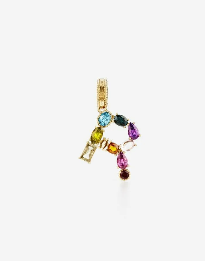 Dolce and Gabbana Alphabet Collection Women Rainbow Alphabet R 18 Kt Yellow Gold Charm With Multicolor Fine Gems Gold Dolce and Gabbana Alphabet Collection Women Rainbow Alphabet R 18 Kt Yellow Gold Charm With Multicolor Fine Gems Gold