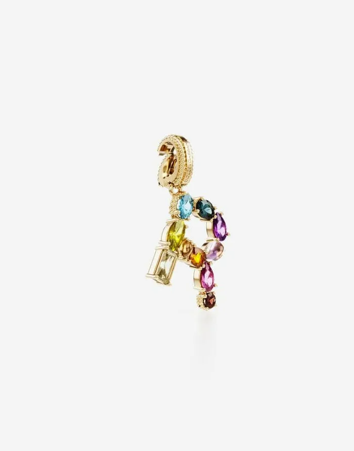 Dolce and Gabbana Alphabet Collection Women Rainbow Alphabet R 18 Kt Yellow Gold Charm With Multicolor Fine Gems Gold Dolce and Gabbana Alphabet Collection Women Rainbow Alphabet R 18 Kt Yellow Gold Charm With Multicolor Fine Gems Gold