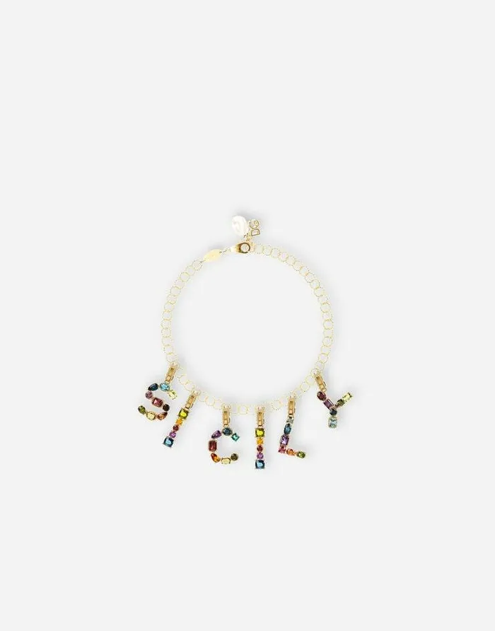 Dolce and Gabbana Alphabet Collection Women Rainbow Alphabet R 18 Kt Yellow Gold Charm With Multicolor Fine Gems Gold Dolce and Gabbana Alphabet Collection Women Rainbow Alphabet R 18 Kt Yellow Gold Charm With Multicolor Fine Gems Gold