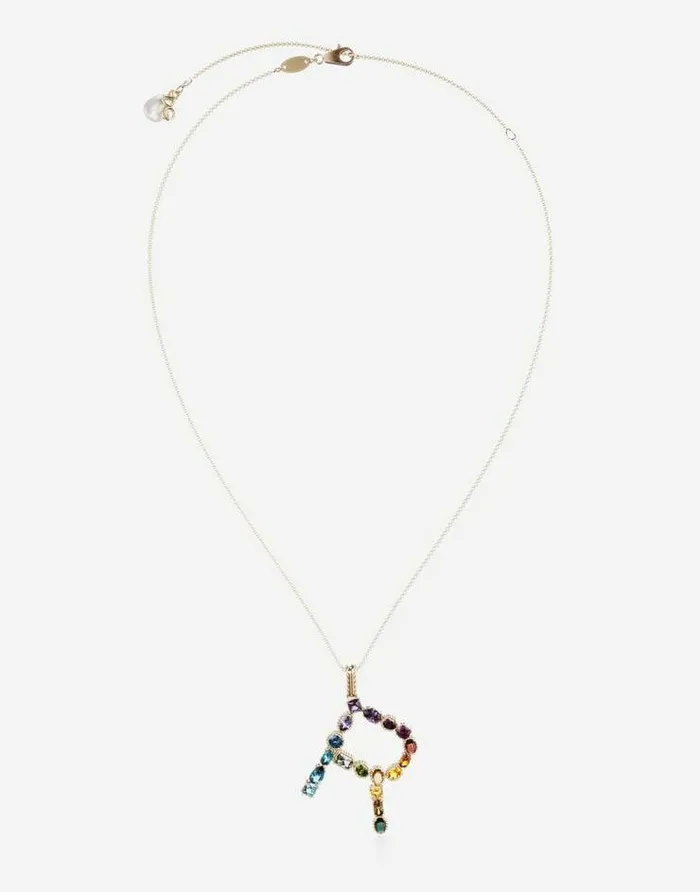 Dolce and Gabbana Alphabet Collection Women Rainbow Alphabet R Pendant In Yellow Gold With Multicolor Fine Gems Gold Dolce and Gabbana Alphabet Collection Women Rainbow Alphabet R Pendant In Yellow Gold With Multicolor Fine Gems Gold