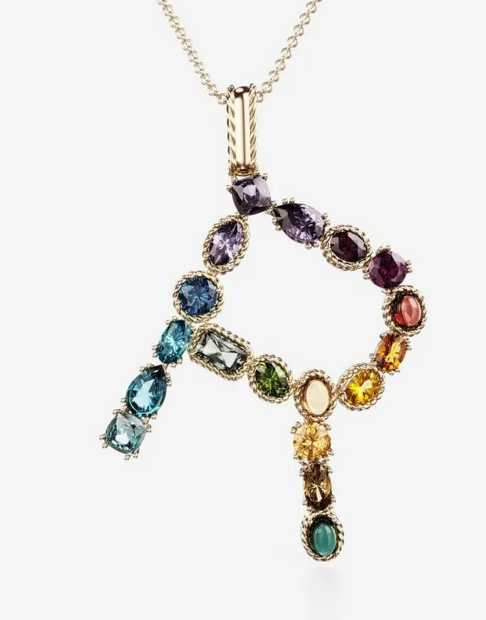 Dolce and Gabbana Alphabet Collection Women Rainbow Alphabet R Pendant In Yellow Gold With Multicolor Fine Gems Gold Dolce and Gabbana Alphabet Collection Women Rainbow Alphabet R Pendant In Yellow Gold With Multicolor Fine Gems Gold